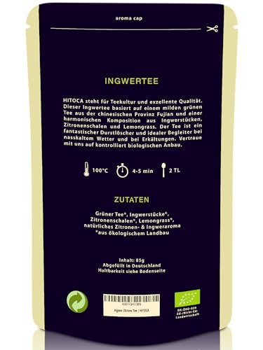 HITOCA® BIO Ingwer Zitronen Tee - Erfischender Grüntee in losen Teeblättern mit Ginger & Lemon