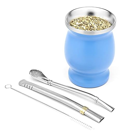 BALIBETOV Set de Mate de Doble Pared de Acero Inoxidable - Alternativa Mate de Calabaza - facil de Limpiar - con Bombilla (Sorbete) para Yerba Mate (Celeste)