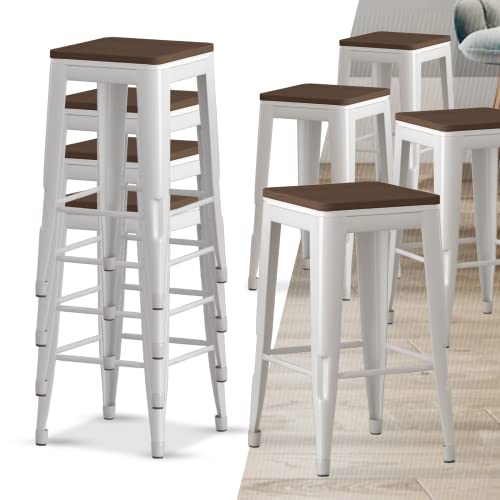 Mjkone 26.4'' Square Metal Bar Stool,Indoor Outdoor Stackable Barstools,Modern Industrial Top Bar Stools Set Of 2(White) #TOP6