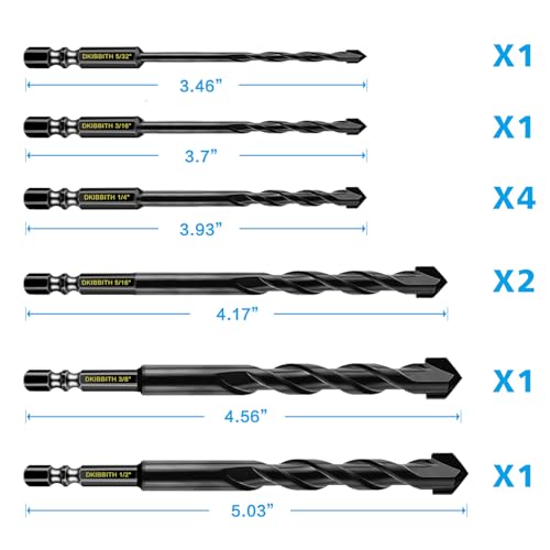 10 Piece Masonry Drill Bits for Tile Glass Ceramic Wall Brick Stone Soft-Metal Wood, Concrete Drill Bit Set,Carbide Tungsten Steel Alloy