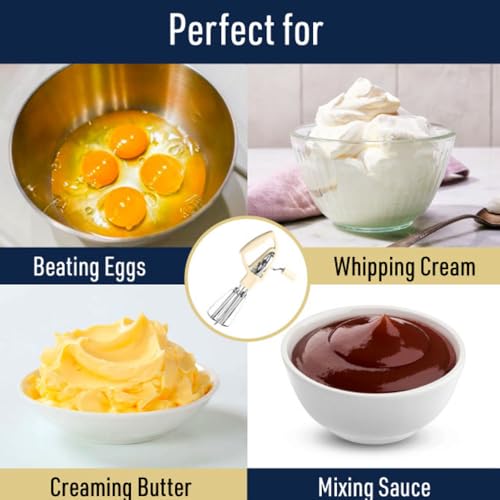 Rotary Egg Beater Manual Hand Crank Mixer - Stainless Steel Hand Mixer with Double Rotating Heads for Beating, Blending, and Whipping - Dishwasher Safe Kitchen Gadgets by Kings County Tools (Cream) by Kings County Tools - Image 4