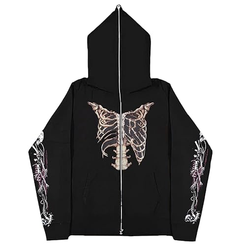 Sweat à capuche gothique unisexe veste dark sports zippée noire