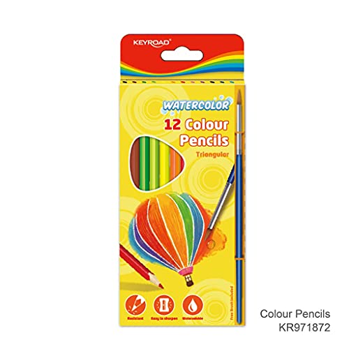 KEYROAD Aquarelpotloden kleurpotloden met penseel driehoekige hoge kwaliteit - 12 stuks/gemengde kleuren/volwassenen en… - Image 6