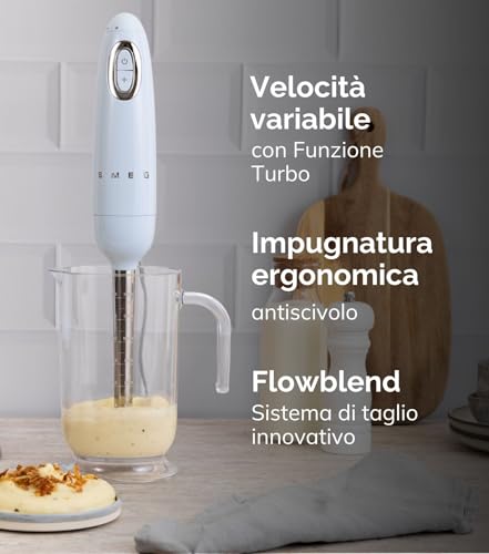 Smeg, Frullatore a Immersione HBF03CREU, Funzione Turbo...
