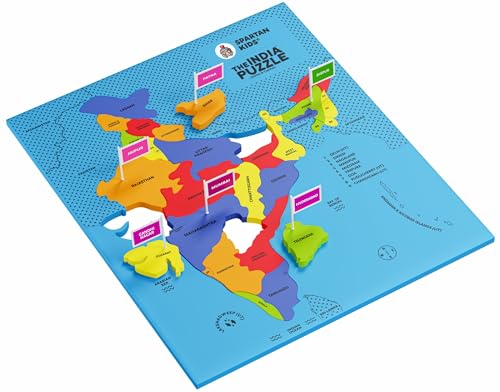 Image of SPARTAN KIDS India Map Puzzle, Learn Indian States & Capitals, Educational Toy for Ages 4-8, 25-Piece Jigsaw with Foam Frame, 33 Flags, 70 Capital Stickers, Geography Gift for Kids
