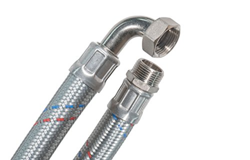 SFX® Panzerschlauch 150cm DN19-3/4 Zoll AG x 3/4 Zoll ÜM mit 90 Grad Bogen Sanitär Heizung Stahldraht Umflechtung Flexschlauch 1500mm