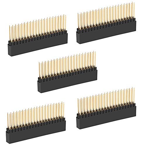 Treedix 2 cabezales hembra de 20 (40 pines) extra altos de 0.1 pulgadas de paso apilable hembra compatible con Raspberry Pi (paquete de 5) Cover