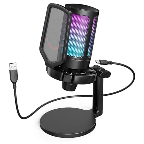 AmpliGame Fifine USB Microphone for PC Gaming, Computer Desktop Streaming Microphone with Mute Button, Gain Knob for Video Podcast, RGB Mic for PS4/PS5, Laptop A6NEO Cover
