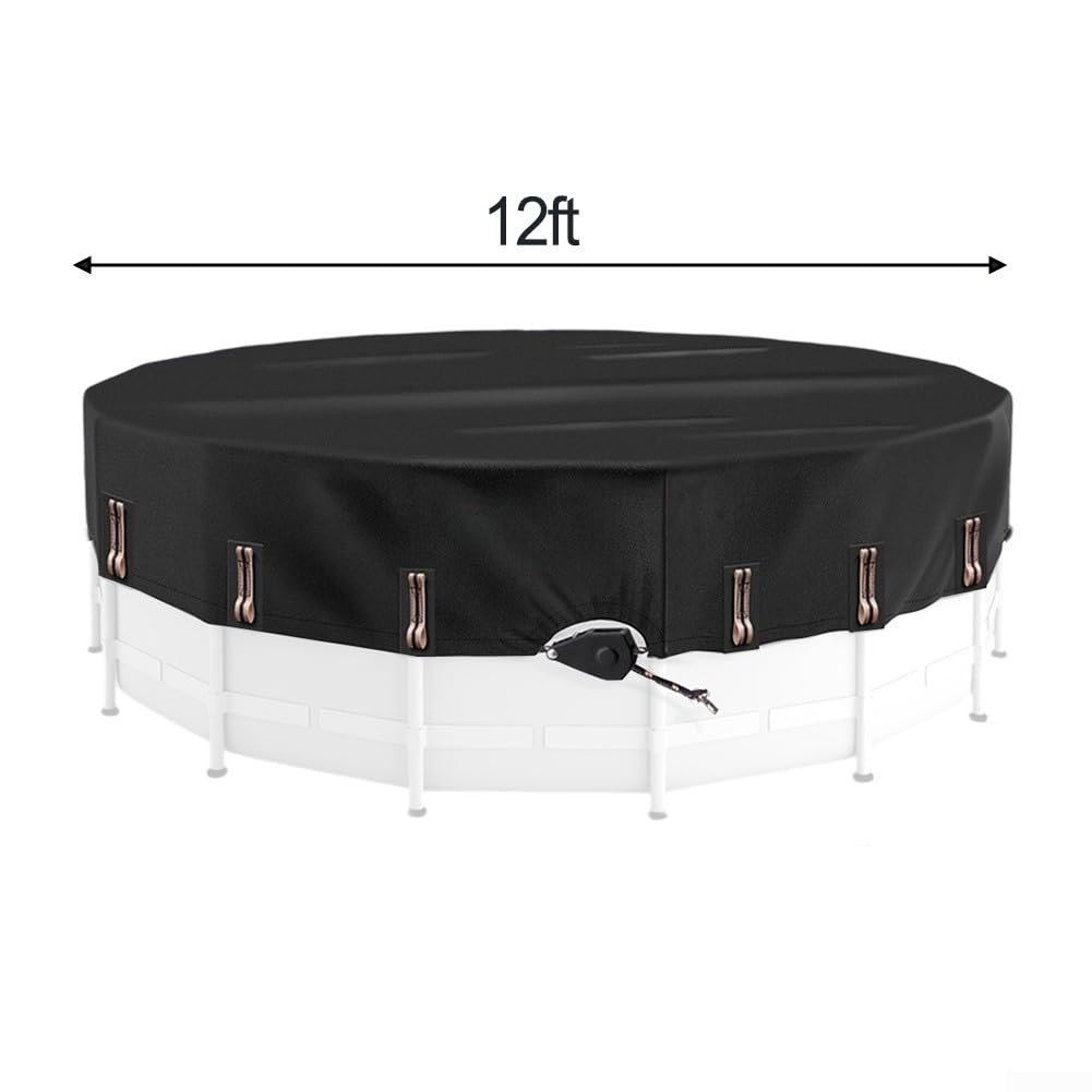 Runde Poolabdeckung für Bodenschwimmbäder, Poolabdeckung mit Solarheizung, Oxford-Gewebe, winddichter Kordelzug, 3 - 5,5 m, Schwarz (3,6 m)