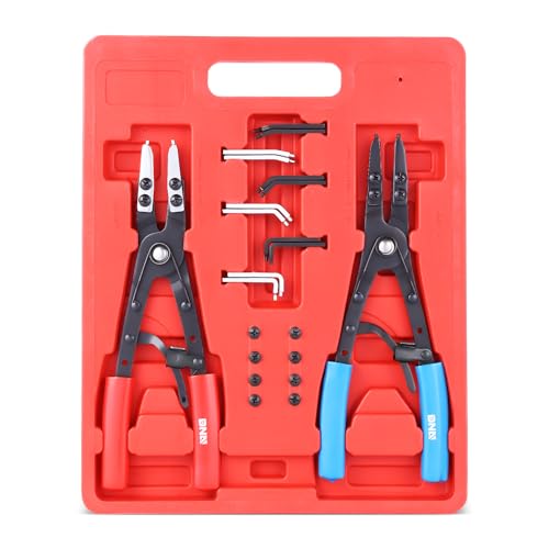 Image of DNA MOTORING 2pc 10 in Heavy Duty Multi Angle Internal External Spring Ratchet Circlip Plier For Ring Remover Retaining Snap Ring Plier Set, W /Case, Tools-00533