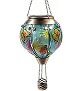 OUISJYER Hot Air Balloon Solar Lantern with Flickering Flame Light - 18" Hanging Glass &amp; Metal Ou...