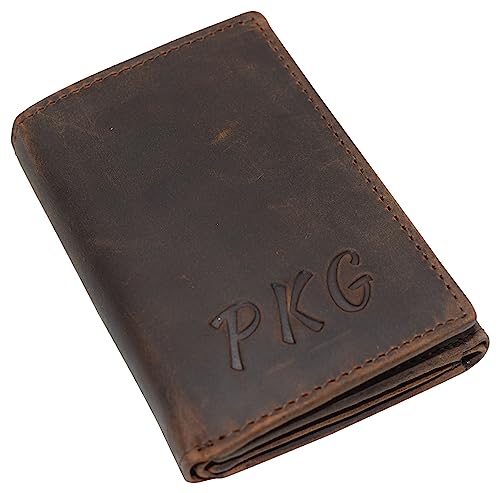 Personalized Name Initials Wallets RFID Blocking Mens Classic Trifold Vintage Leather Credit Card ID Wallet (Brown)