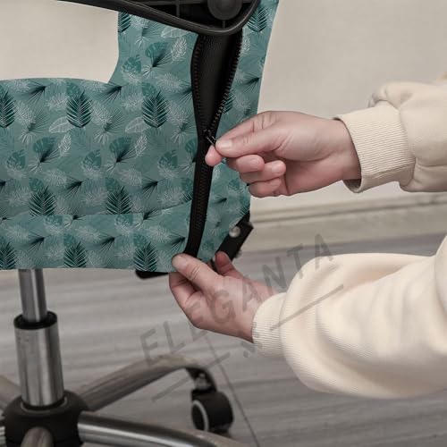 Image of Eleganta Stretch Boss Office Chair Cover Printed Computer Chair Covers with Armrest Cover Universal Removable Spandex Rotating Chair Slipcovers Soft Desk Chair Seat Protector Light Green F (Pack Of 2)