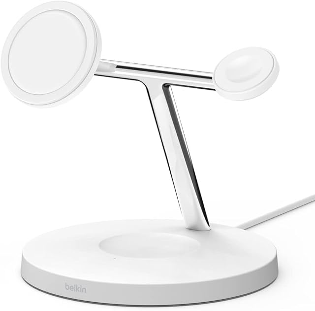 Belkin BoostCharge PRO 3-in-1 Wireless Charger with MagSafe for iPhone 14, iPhone 13, iPhone 12 + Apple Watch + AirPods (Magnetically Charges iPhone 14, iPhone 13 and iPhone 12 Models up to 15W)