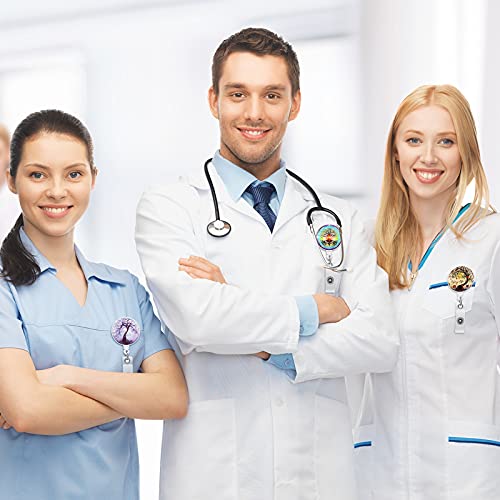 8 Pieces Name Tag Holder Retractable Id Badge Reel Holder Colorful Pattern Id Badge Reel Clip With Alligator Clip For Doctor, Nurse, Office Staff, Student (Tree) #TOP6