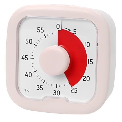 Kamiqiou タイマー 勉強 0~60分間 ポモドーロタイマー 学習 知育時計 じっかんタイマー こども 時っ感 ビジュアル 無音 キッチン オフィス 家庭 学校適用 ホワイト (ピンク)