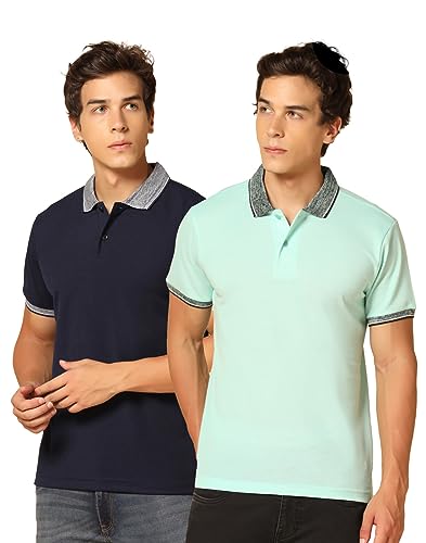 Image of INKKR Men's Solid Polo Collared Neck T-Shirt Combo (Navy,L.Green)-XXL