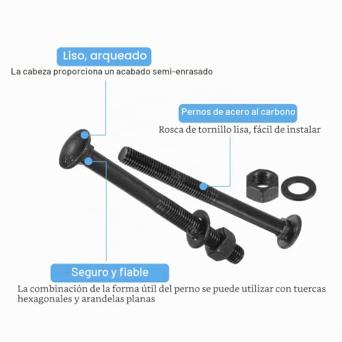 Miniatura 4 de Quarkzman Kit De Perno De Carro M6 X 20mm, 12 Juegos De Tornillos De Cabeza Redonda Con Cuello Cuadrado, Juego De Tornillos De Perno De Carro Incluye Arandelas Y Tuercas