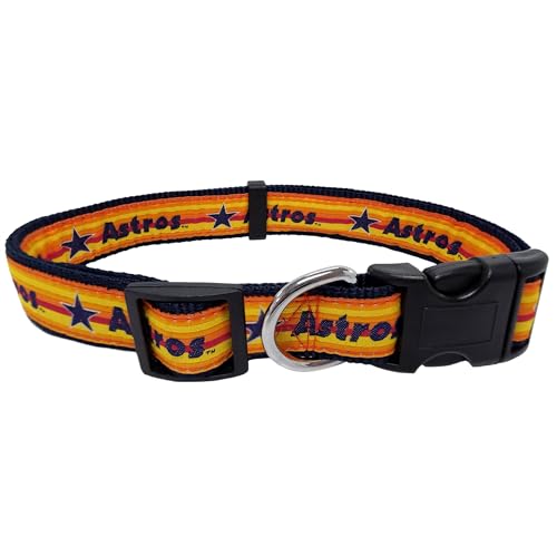 MLB PET Collar Houston Astros Dog Collar in Rainbow Colors, X-Large Baseball Team Collar for Dogs & Cats. A Shiny & Colorful Dog & Cat Collar Licensed by The MLB