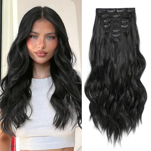 Clip in Hair Extensions 20 Inch 6PCS Wavy Long Hairpieces for Women