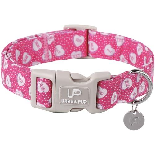 Image of Valentine's Day Dog Collar, Pink Heart Dog Collar with Quick Release, Valentine's Day Gift Pet Collar for Puppy Girl Boy Dog, Wedding Dog Collar