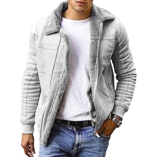 Manteau en similicuir épais gris pour homme veste de mi-saison à revers et finitions premium 4XL