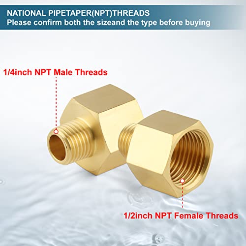 Midanya Brass Pipe Fitting Reducer Adapter 1/4 Inch Npt Male Thread To 1/2 Inch Npt Female 2 Pack Thread Hose Fitting Straight Hex Nipple Fast Coupler thumb #5