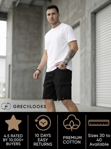 Image of GRECIILOOKS Denim Cargo Shorts for Men Stylish | Washed Jeans Half Pant for Men | Knee Length Cargo Shorts for Mens | Regular Fit Mens Pant Casual, Utility Streetwear Jorts, Travel Summer Wear