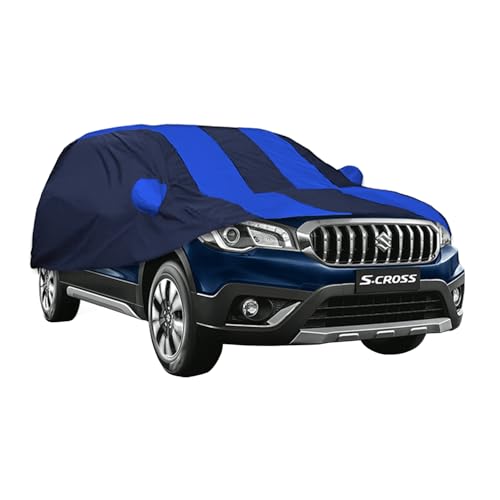 Image of Allextreme MCP5002 Car Body Cover Compatible with Maruti Suzuki S-Cross Custom Fit Dustproof UV Heat Resistant Indoor Outdoor Body Protection (Navy Blue & Blue with Mirror)