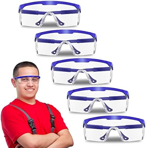 [5-Pack]Bule Safety Goggles,Clear Anti-fog/Anti-Scratch Safety Glasses over Glasses Over Glasses Eyes Protection Goggles Protective Eyewear