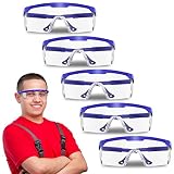 [5-Pack]Bule Safety Goggles,Clear Anti-fog/Anti-Scratch Safety Glasses over Glasses Over Glasses Eye