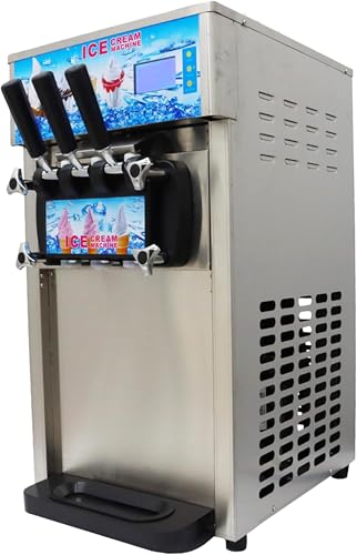 THUXEON 110V Commercial Soft Ice Cream Machine, 3 Flavors Electric Soft Ice Cream Maker, Stainless Steel, 1200W LED Display, Desktop Type, for Bars Coffee Shop Supermarket Restaurants 16-18L/H