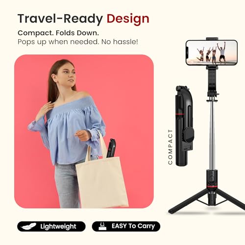 Image of WeCool Selfie Stick with Tripod Stand extendable Upto 45Inch,360 Rotational Detachable Mobile Holder, Selfie Stick Tripod Compatible with Mobile /GoPro for Video & Photoshoot