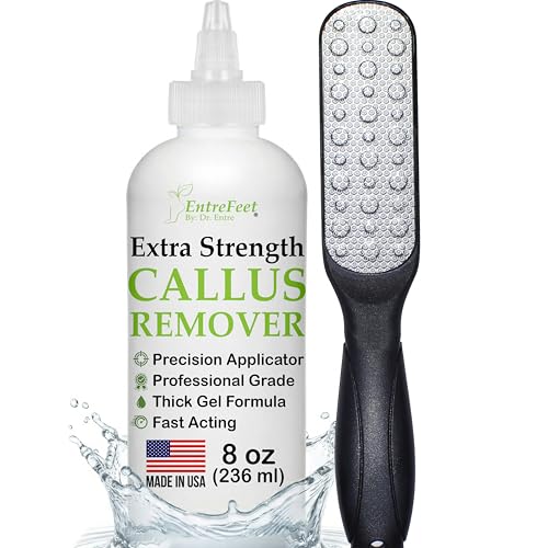 Callus Remover Gel & Double-Sided Foot File: 8 oz Extra Strength Callus Remover for Feet, Foot Callus Remover Care, Pedicure Tools Supplies, Spa Kit, Dead Skin Scrubber