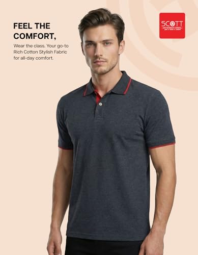 Image of Scott International Cotton Polo T Shirt | Collar Tshirts | Half Sleeves Plain T Shirt | T-Shirt |Tshirt for Men Stylish | Men's Tshirt