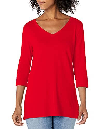 Hanes Women's 3/4 Sleeve Flowy V-Neck T-Shirt, Best Red, Small #TOP28