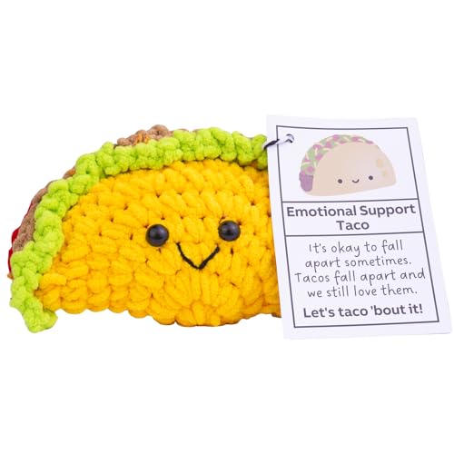 CoFuBcad Handmade Emotional Support Taco Gift, Cute Knitted Taco Doll with Front Card and Wooden Base.Birthday Gift Car Decoration Room Office Decoration