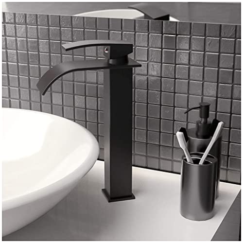 Torneira Banheiro Cascata Alta Monocomando Cuba Preto Fosco