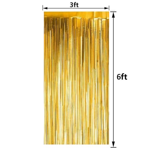 Image of 3 ft X 6 ft Metallic Gold Foil Curtain for Birthday Decorations /Anniversary (2 pc Gold Metallic Foil Fringe Curtain)
