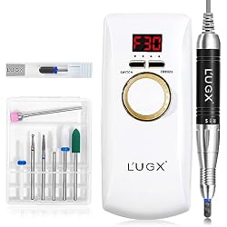 Professional Nail Drill Machine Rechargeable with Coreless Motor, L'UGX Portable Electric Nail File 30000 RPM Cordless Efile for Acrylic Nails with 8 Nail Drill Bits for Manicure