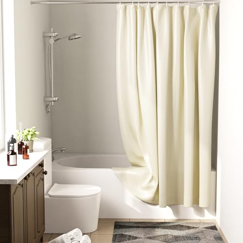 Image of Encasa XO Waterproof Shower Curtain for Bathroom 7 x 6 feet(183x213 cm), Anti-Fungal Polyester Washroom Curtain with 12 Hooks, Wet & Dry Partition Toilet Curtains ZZ Cream