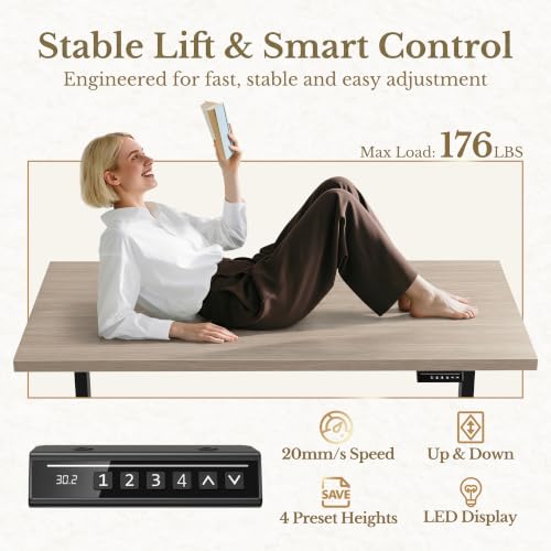 Image of 63 Inches L Shaped Electric Standing Desk, Height Adjustable Executive Desk with Drawers and File Cabinet, AC /USB, 1.18 inch Desktop and Privacy Panel for Home Office, Natural Walnut