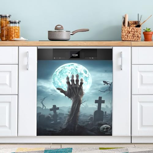 Zombie Hand Full Moon - Cubierta magnética para lavavajillas, cubierta magnética para refrigerador, decoración del hogar, 23 x 26 pulgadas