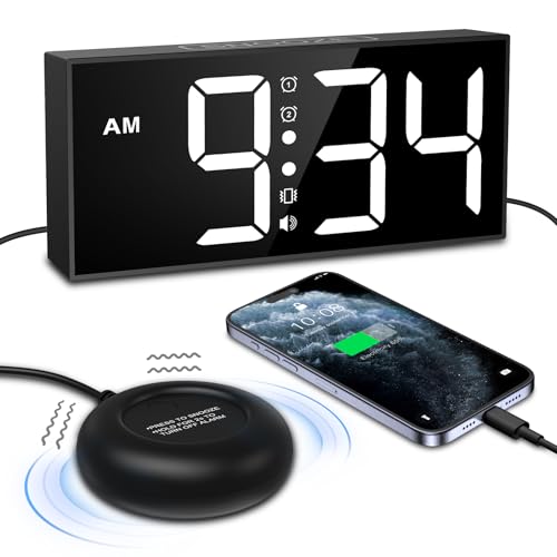 AMIR Loud Alarm Clock for Heavy Sleepers Adults, Dual Alarms Clock with Bed Shaker, Plug in Digital Clock for Adjustable Volume, 5-Level Screen Brightness, Snooze, for Hearing-impaired Deaf