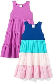 Amazon Brand - Spotted Zebra Kids Girls Knit Sleeveless Tiered Dresses, 2-Pack Purple/Blue