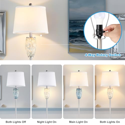 Image of Lovlast 65 inch Tall Floor Lamp, Glass Coastal Lamp for Living Room Bedroom | Modern Standing Lamp with Nightlight for Bedside, Mid Century Corner Stand Up Light for Home and Office Decor, Bulb Included