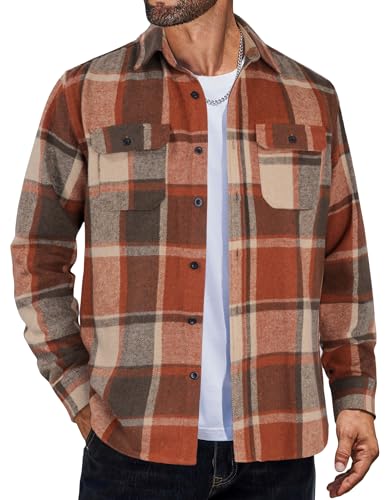 Image of COOFANDY Mens Flannel Shirts Long Sleeve Plaid Shirt Jacket Button Down Shirt with Pockets