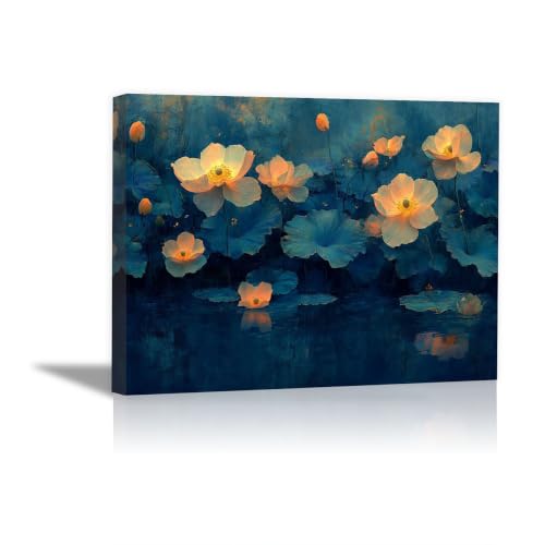 Impression sur toile lotus orange pour illuminer le couloir d'un studio moderne