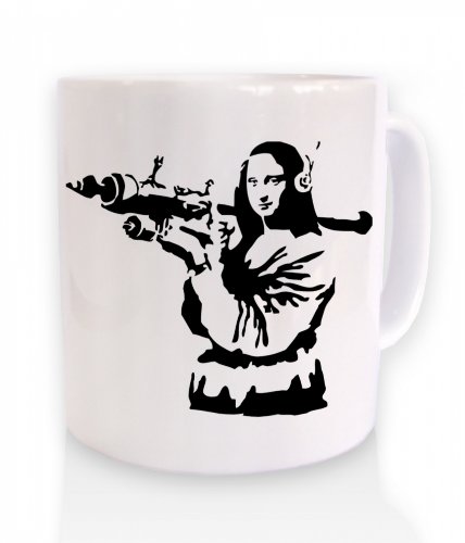 Banksy PP Blanc Céramique Réutilisable Taille Standard Décoratif Coffee Cup Cylindrique Classique Design Artistique Mona Lisa Maison 1 count 1 pack 1 item 1 unit