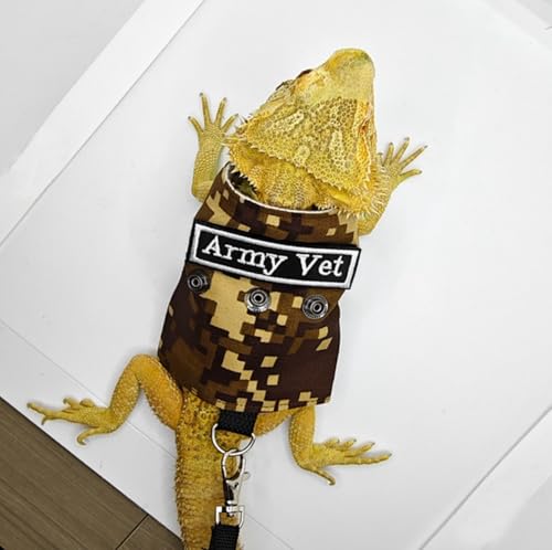 Image of Bearded Dragon Harness Leash Set with Patch Adjustable Lizard Traction Rope Escape Proof Outdoor Walking Reptile Camouflage Costume Accessories for Bearded Dragon Lizard Small Pets (Brown)